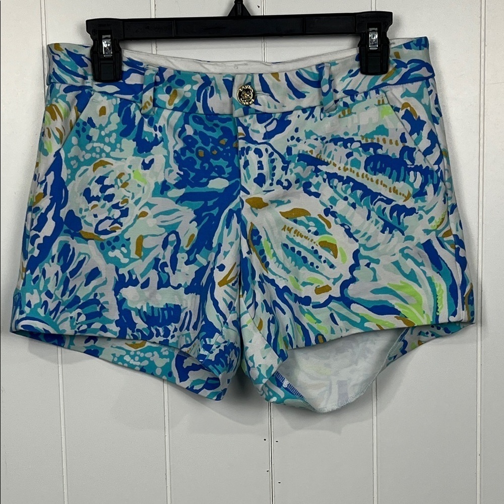 Lily Pulitzer Womens Callahan Stretch Shorts 4 Blue White 5” Inseam Pockets Flaw
